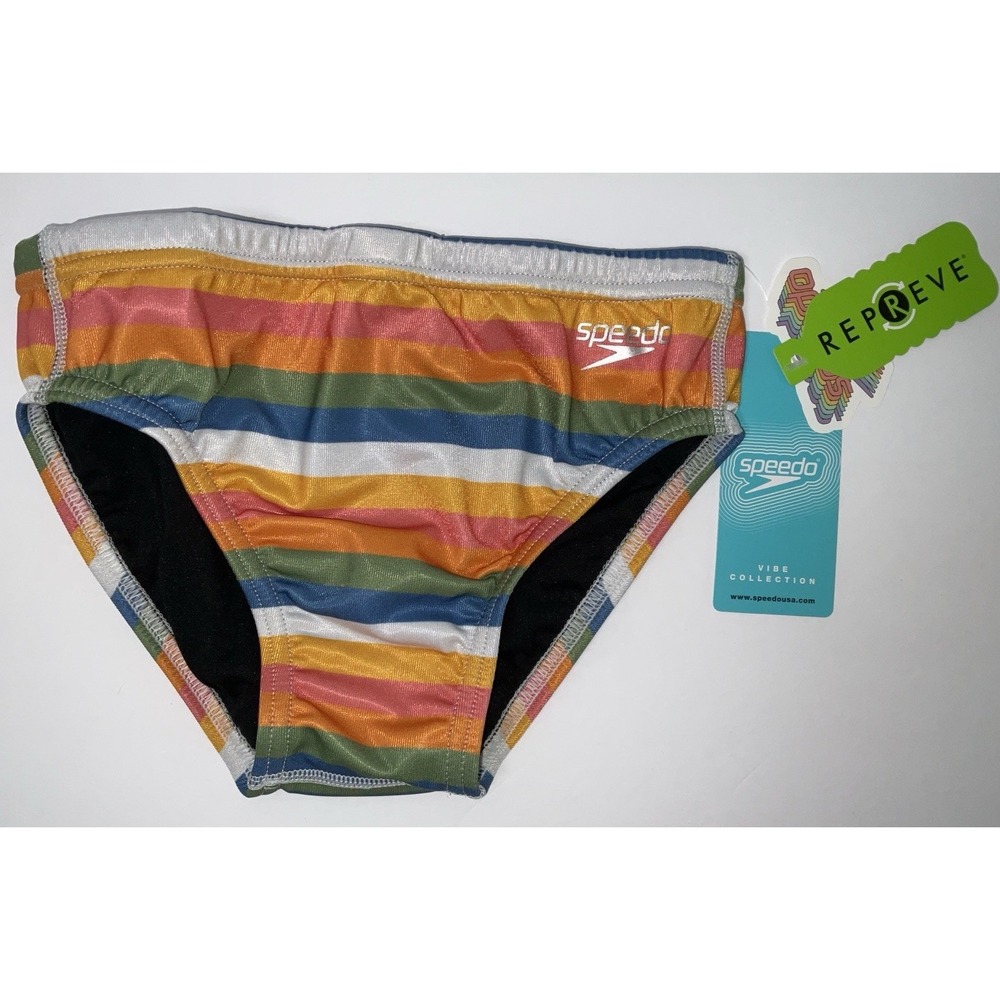 NWT Men's Speedo Vibe Collection Eco Endurance Brief Swim Trunks Striped 26